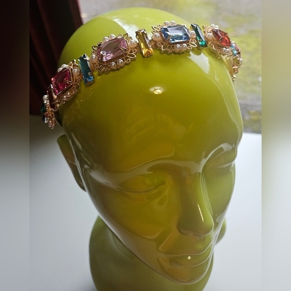 Unbranded Large Gemstones Gold Tone Adult Headband - Picture 1 of 3